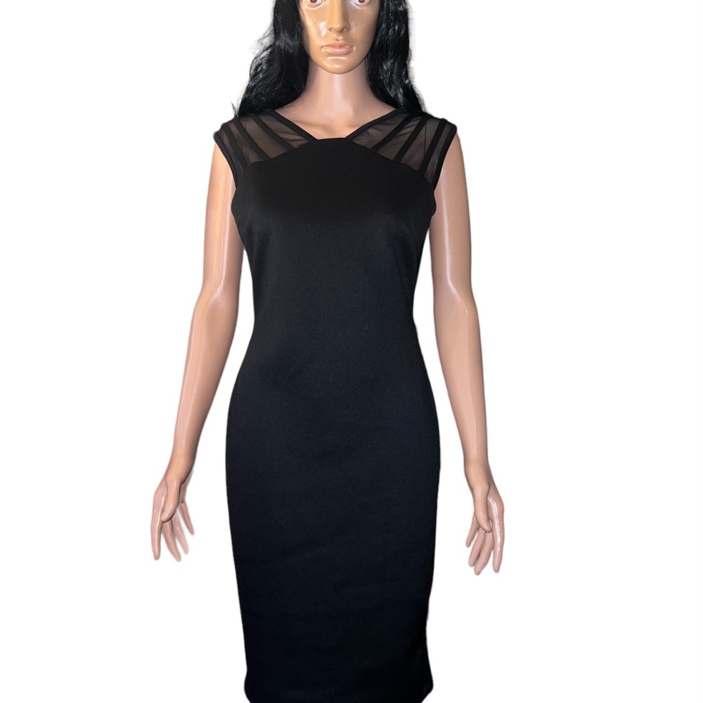 ENFOCUS STUDIO -Lack sleeveless dress with pleats. Top is sheer.